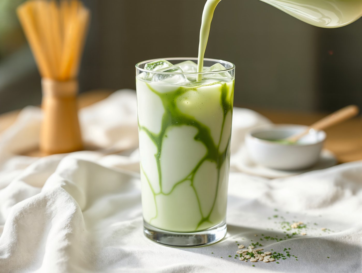 Latte au matcha glacé
