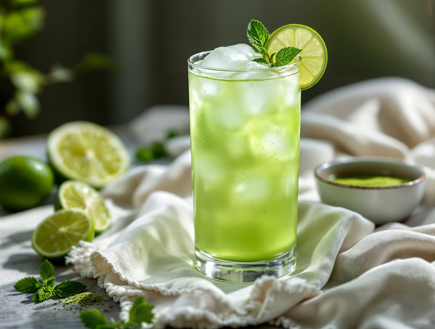 Limonata al matcha con lime e menta